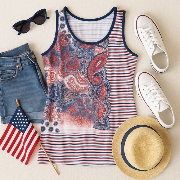🇺🇸 Patriotic Paisley Tank | Red, White & Blue | 4th of July BBQ, Summer, XXL - Picture 2 of 3